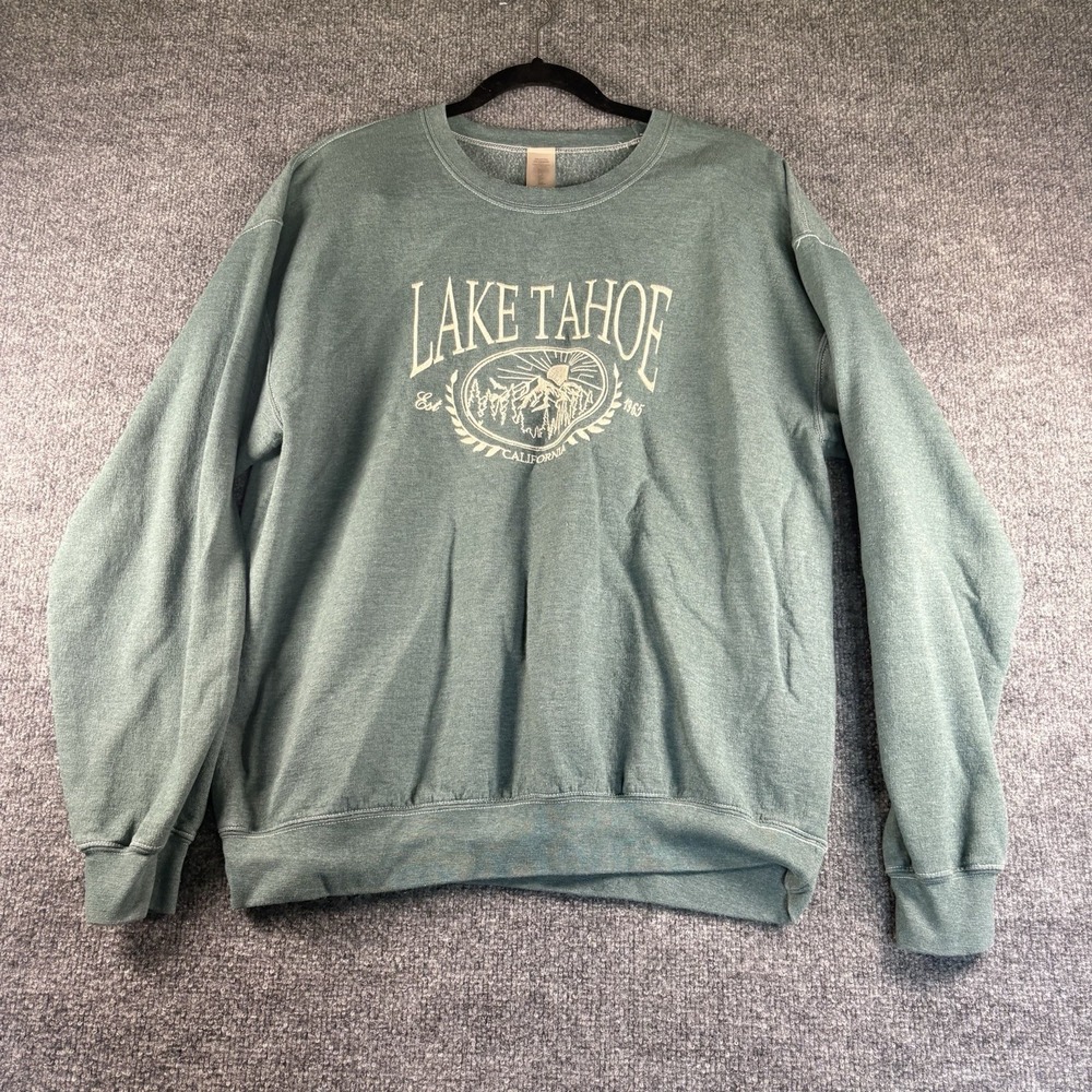Renewal Lake Tahoe California Embroidered Crewneck Sweatshirt Green M/L